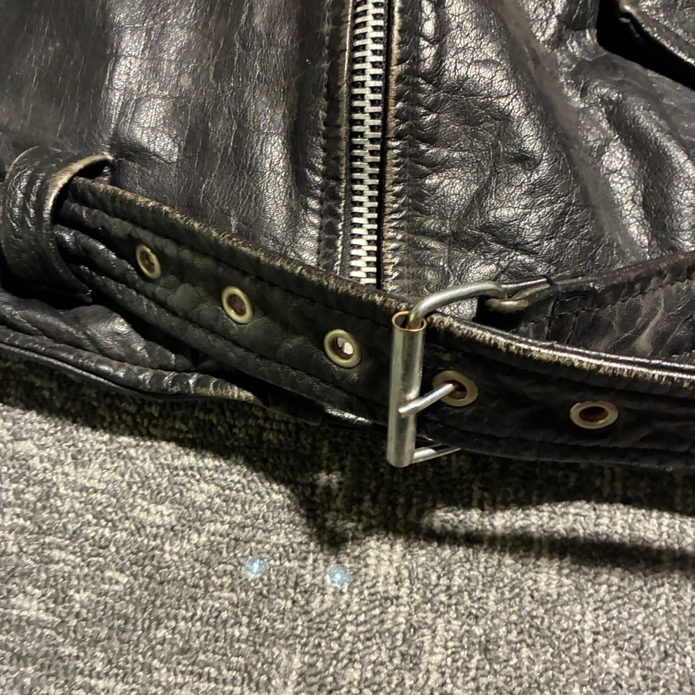 Unik International Leather Motorcycle Biker Jacket Belted Zip Size 60 Big Tall - Picture 4 of 15